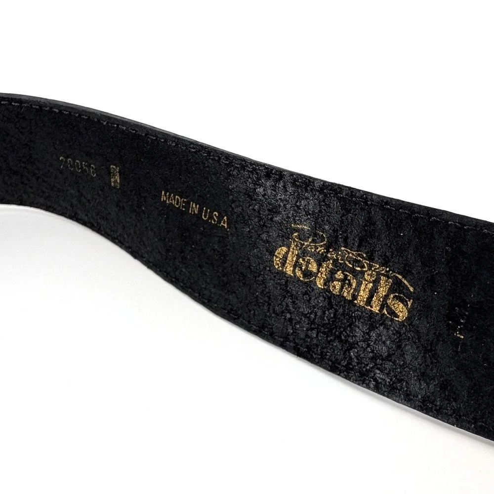 Patricia Nash Details Black Leather Belt Oversized Gold Sculptural Buckle‎ USA M